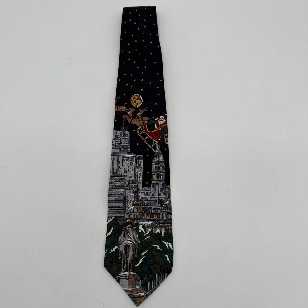 Vintage Mark Pendleton Silk Christmas Necktie Santa Claus In Sleigh